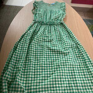 Draper James RSVP Green and White Gingham Dress Small Gathered Top Midi Length